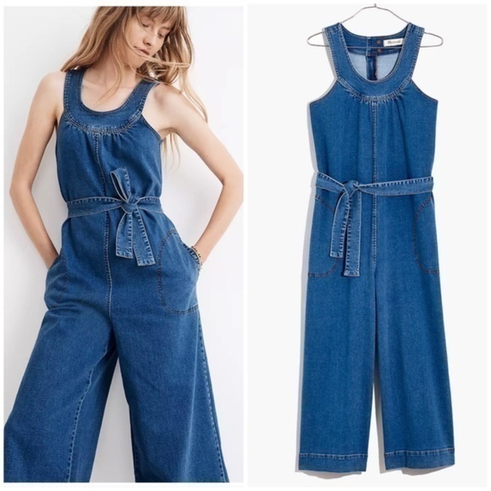 💋Madewell Denim Halter wide leg jumpsuit. Size 0